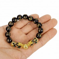 Men's Bracelet Feng Shui Obsidian with Gold-Plating Pi Xiu Bracelet Men Wealth Brave Jewelry