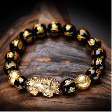 Black Obsidian Wealth Bracelet Releases Negative Energies with Golden Pi Xiu