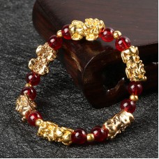 Yellow Stone PIXIU Bracelet Vintage 3D Red Garnet Beads Feng Shui Lucky Brave Wealth Bracelet