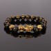 Feng Shui Black Beads Alloy Wealth Bracelet With Golden Pixiu