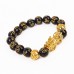 Feng Shui Black Beads Alloy Wealth Bracelet With Golden Pixiu